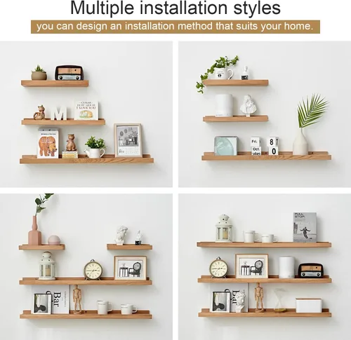Miniatura 5 de Estantes flotantes de roble – Repisa de madera natural montada en la pared – Repisa de fotos – Estante de almacenamiento de pared para oficina