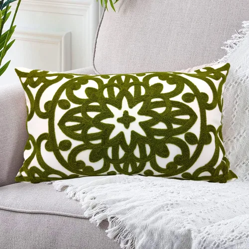 Miniatura 7 de Alysheer - Funda de almohada lumbar decorativa bordada 12" x 20", patrón de bordado clásico Boho Mandala, funda de cojín rectangular de algodón