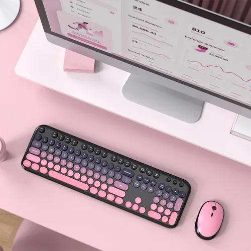 Miniatura 14 de KNOWSQT Combo de teclado y ratón inalámbrico, teclados lindos de tamaño completo estilo máquina de escribir 2.4G azul colorido - receptor USB Plug