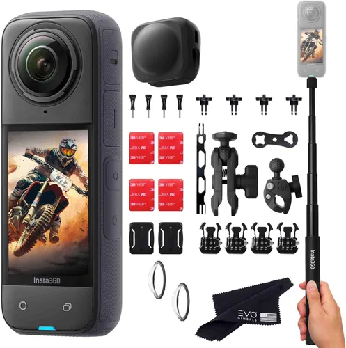Insta360 Paquete de motocicleta X4: cámara de acción 8K impermeable 360 con sensores de 48 MP de 1/2 pulgada, video HDR 360 de 5.7 K, incluye