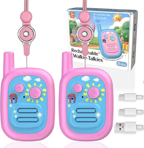 Miniatura 15 de Walkie Talkies recargables para niños, paquete de 3, Walkie Talkies de largo alcance para niños de 22 canales VOX linterna para acampar al aire