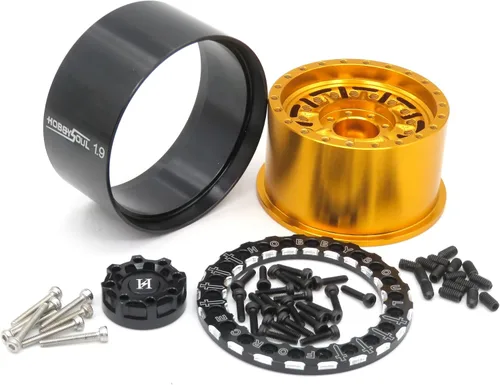 Miniatura 3 de HOBBYSOUL Neumáticos 1.9 de 4.72 pulgadas/4.724 in y ruedas de aluminio 1.9 Beadlock dorado negro para camión oruga 1/10, Axial, SCX10, Traxxas