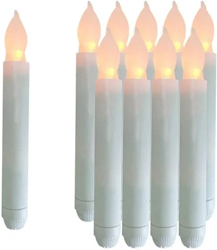 Juego de 12 velas cónicas de plástico Art Deco, color blanco cálido, sin llama, funciona con pilas, parpadeo realista, ideal para decoración, bodas,