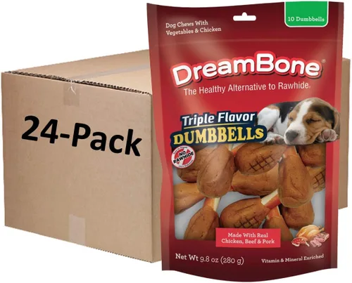 Miniatura 9 de DreamBone Mancuernas de triple sabor, dale a tu perro un masticable hecho con pollo y verduras reales