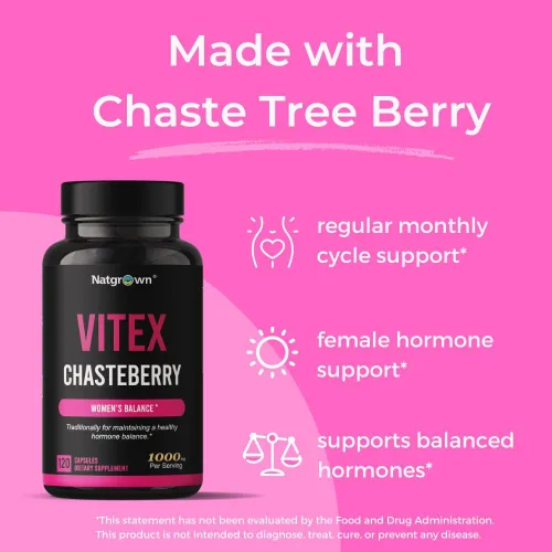 Miniatura 5 de Natgrown Vitex Chasteberry Suplemento para mujeres 1,000 mg - Apoya el equilibrio hormonal y la fertilidad - Agnus Castus Castus Castus Cápsulas