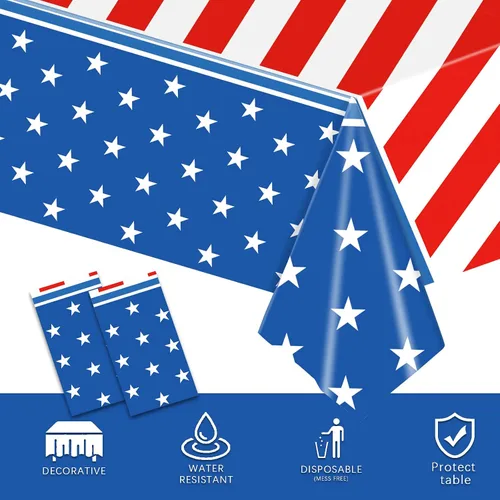Miniatura 5 de 2 manteles de 4 de julio, manteles de bandera estadounidense, suministros para fiesta patriótica, para el Día de los Veteranos, Día de la Bandera