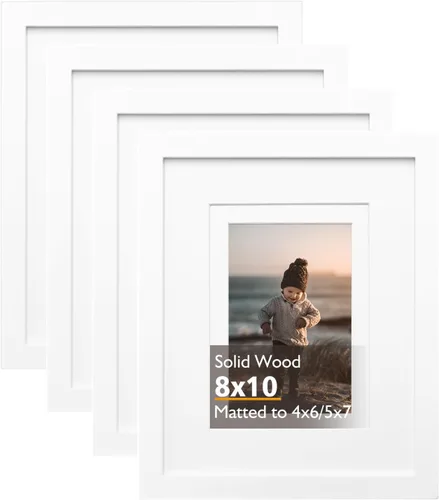 KINLINK Portarretratos de 8 x 10 pulgadas en color blanco, marcos de madera maciza con plexiglás acrílico para fotos de 4 x 6/5 x 7 pulgadas con