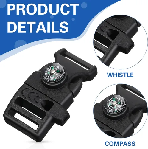 Miniatura 4 de Jexine 50 clips de hebilla de brújula de plástico paracord hebillas accesorios para camping, viajes, supervivencia de emergencia Negro