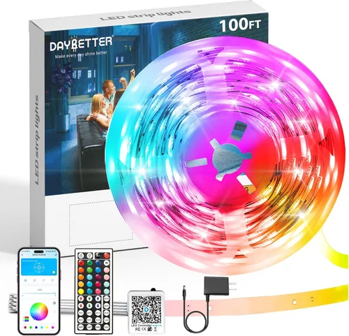 Miniatura 10 de DAYBETTER Tira de luces LED de 50 pies, sincronización de música, tiras de luz LED RGB con control remoto y aplicación, luces LED que cambian
