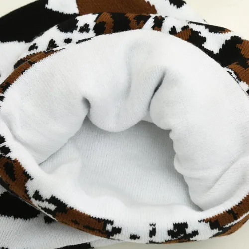 Miniatura 6 de GLOCALL Gorro con estampado de vaca, lindo gorro con estampado de vaca, gorro de otoño e invierno, gorro con puños, sombreros de punto cálido, gorra