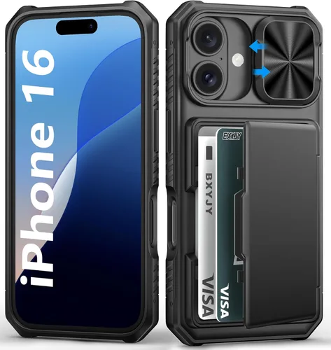 Miniatura 19 de BXYJY Funda tipo cartera para iPhone 15 Pro con tarjetero (4-5 tarjetas) y cubierta deslizante para cámara y soporte, protección contra caídas