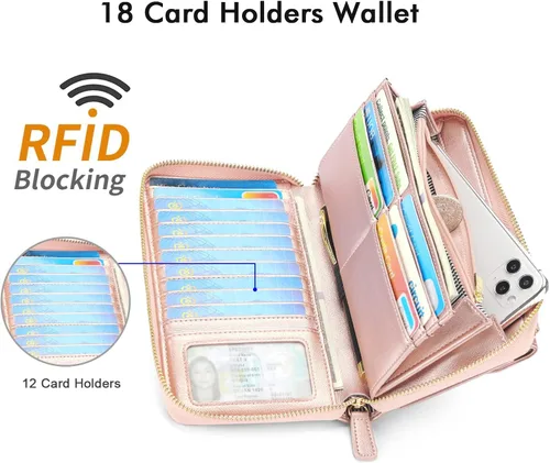 Miniatura 5 de nuoku Carteras para mujeres con ranuras para tarjetas de crédito con bloqueo RFID de gran capacidad