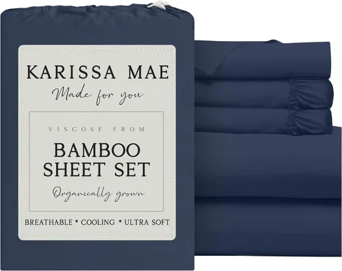 Miniatura 74 de KARISSA MAE Juego de sábanas tamaño individual de viscosa de bambú refrescante, 100% cultivadas orgánicamente, bolsillo profundo de 18 pulgadas
