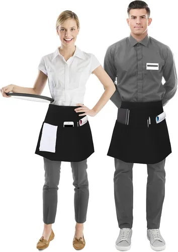 Miniatura 2 de Utopia Wear Delantal de cintura de 3 bolsillos paquete de 4 delantal corto para camarera de servidor para hombres y mujeres cocina restaurante