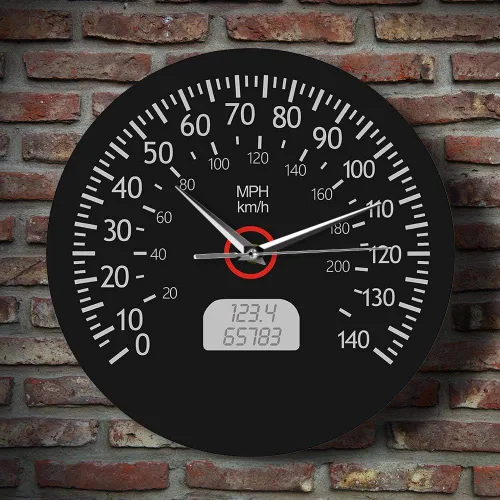 Miniatura 7 de The Geeky Days Reloj de pared silencioso impreso con velocímetro, kilómetros y millas, arte de pared de mecánica de carreras, reloj de pared negro