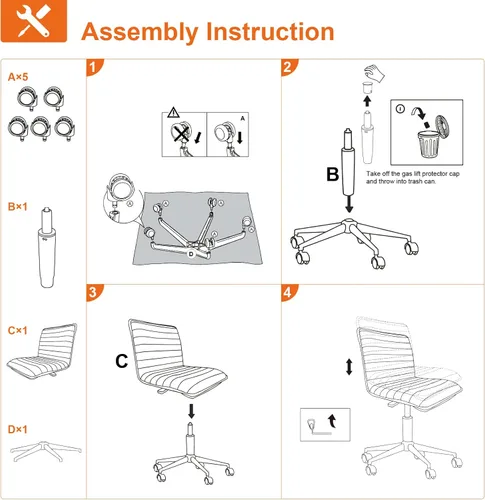 Miniatura 7 de Furnimart Silla de escritorio de oficina sin brazos, silla de tareas, silla de trabajo tapizada de piel sintética, silla de escritorio