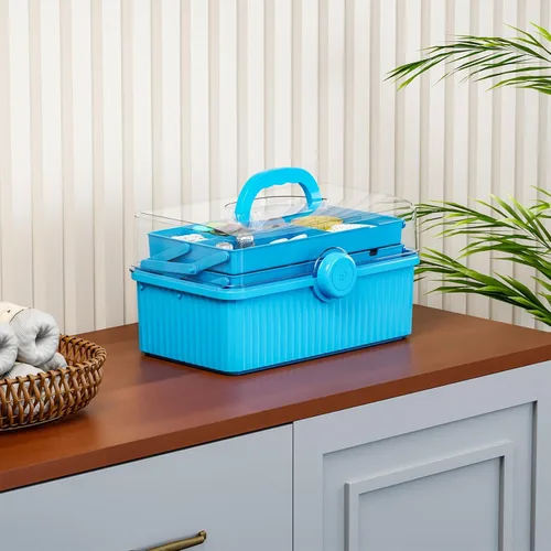 Miniatura 7 de Caja de plástico de 3 capas para manualidades y caja de herramientas para manualidades, caja de almacenamiento de plástico multiusos con asa