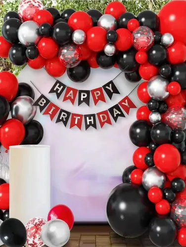 Miniatura 2 de Cartel de feliz cumpleaños de color rojo, plateado y negro, decoración para niños, niñas, hombres y mujeres, aniversario, fiesta de cumpleaños