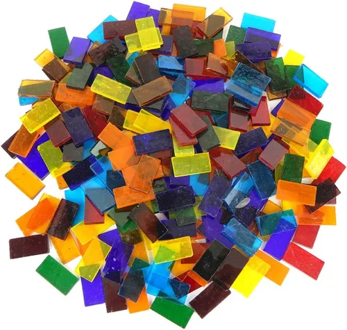 Miniatura 6 de Lanyani 1600 piezas/2.2 libras de azulejos de mosaico de vidrio mixto vibrante para manualidades, piezas de vitrales de catedral, colores y formas