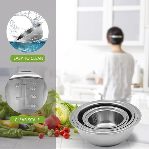 Miniatura 5 de Juego de 5 tazones de mezcla de acero inoxidable, cuencos de metal anidables que ahorran espacio para la cocina del hogar, cocina de caravana