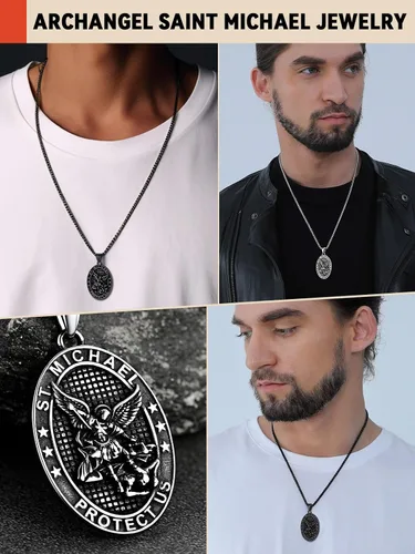 Miniatura 6 de FaithHeart Collar de San Miguel, acero inoxidable, chapado en oro de 18 quilates, amuleto colgante de San Miguel Arcángel para hombres y mujeres