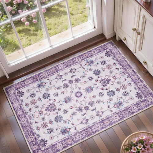 Miniatura 82 de Tangsoo Alfombra lavable para pasillo, antideslizante, 2 x 6 pies, estilo bohemio, floral, vintage, para entrada, suelo suave, para cocina, baño