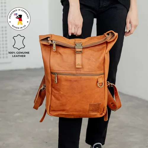 Miniatura 3 de BERLINER BAGS Mochila vintage de cuero genuino Utrecht, mochila para laptop, mochila de viaje para mujeres y hombres, café M, Mediana