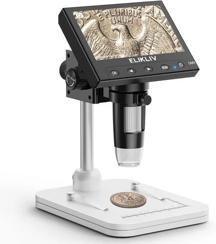 Miniatura 9 de Elikliv Microscopio, microscopio digital LCD para monedas 1000x, lupa de monedas con 8 luces LED ajustables, vista de PC compatible con Blanco