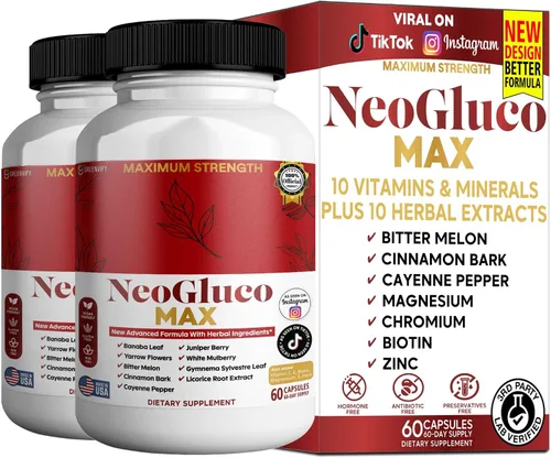 NeoGraco MAX Suplemento de máxima fuerza con hoja de banaba, melón amargo, mezcla de hierbas, 60 cápsulas vegetales, suministro para 30 días (2)