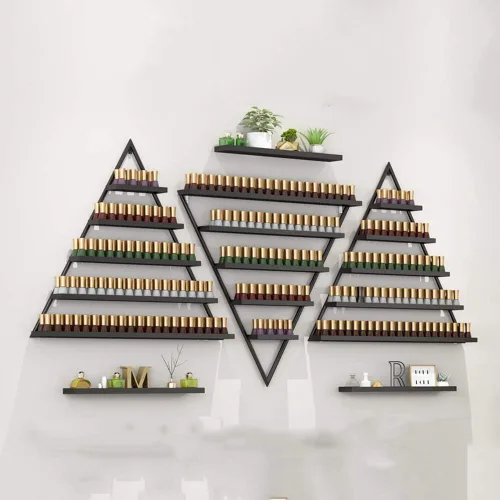 Miniatura 12 de Estante de exhibición de esmalte de uñas de metal, caja de almacenamiento de esmalte de uñas de 5 capas, estante de exhibición de cosméticos, Oro