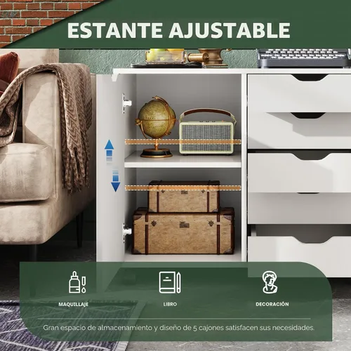 Miniatura 5 de DEVAISE Gabinete de madera con 5 cajones, armario de almacenamiento de oficina con estante ajustable y ruedas, soporte de impresora para oficina