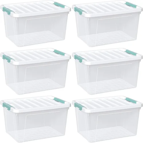 Miniatura 2 de 6 paquetes de contenedores de plástico transparente de 35 L con tapas, cajas de almacenamiento grandes