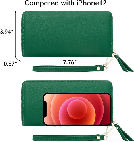 Miniatura 4 de Badiya Cartera para mujer con bloqueo RFID, soporte para tarjetas de crédito, de gran capacidad, con cierre de cuero, con cremallera alrededor