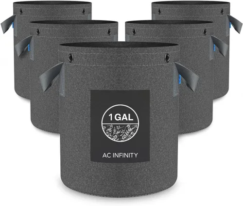AC Infinity - Macetas de tela resistente de 1 galones para cultivo de aireación, 5 unidades con tela no tejida gruesa de 17.64 oz (500 G) y anillos