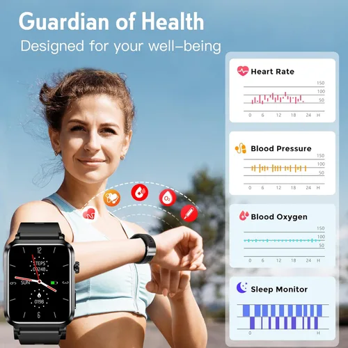 Miniatura 5 de Yowow BIT Reloj inteligente de presión arterial con brazalete de aire con bolsa de aire, pantalla a color IPS de 1.92 pulgadas, monitor de salud