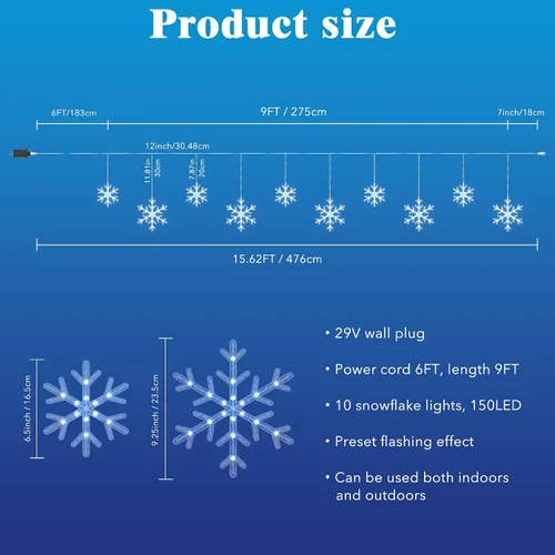 Miniatura 5 de Luces de carámbano de nieve de Navidad, 9 pies, 150 luces LED para cortinas con 10 gotas, 3 hebras conectables, luz de hada de carámbano con efecto