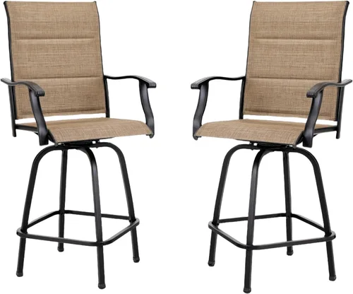 MFSTUDIO Juego de 2 taburetes de bar para exteriores, sillas de patio giratorias con altura de barra, taburetes altos de bar para exteriores, sillas