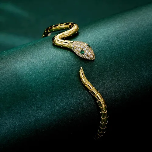 Miniatura 3 de Pulseras de serpiente, pulsera de serpiente ajustable, brazalete abierto, pulsera de plata con envoltura de serpiente de derivación, pulseras de oro