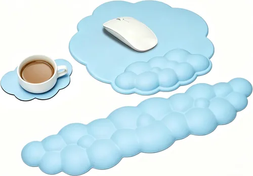 Miniatura 9 de JIKIOU Almohadillas de mouse Cloud de cuero, exquisito soporte de muñeca, cómodo reposamuñecas de espuma viscoelástica para computadora, laptop