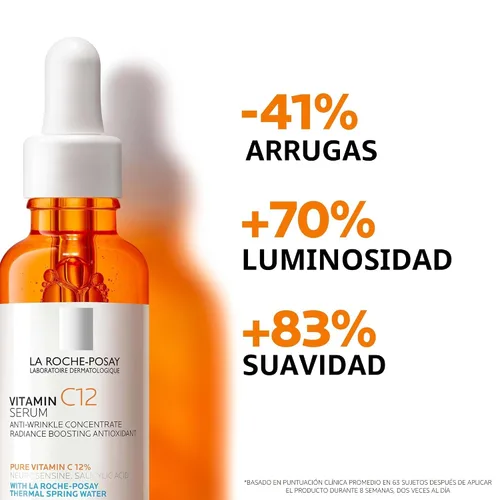 Miniatura 7 de La Roche-Posay Suero puro de Vitamina C al 12% para cara con ácido hialurónico y ácido salicílico, suero facial hidratante, aumenta la luminosidad