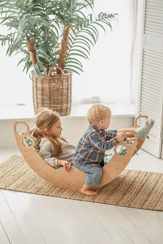 Miniatura 5 de WOOD&ROOM Arco de escalada de madera con cojín - Balancín escalador - Balancín de arco de madera interior con almohada - Puente Montessori