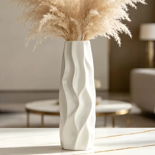 Miniatura 11 de Florero de cerámica blanco de 12 pulgadas, jarrones altos para hierba de las pampas, decoración del hogar, jarrones modernos con textura