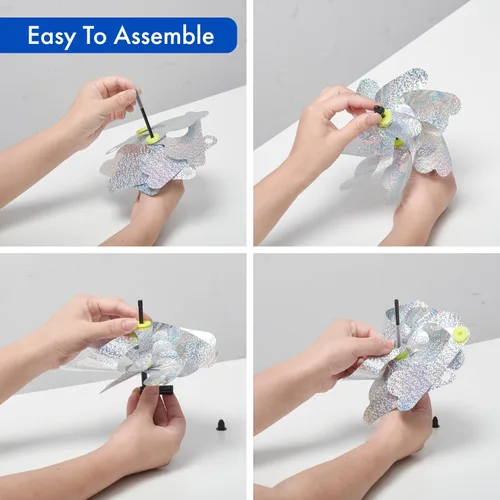 Miniatura 5 de Paquete de 8 unidades disuasorias de aves para exteriores, ruedas reflectantes para jardín y patio, molinos de viento holográficos de 7 x 19