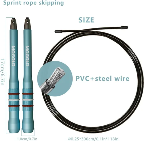 Miniatura 2 de Cuerda de salto de velocidad, asas de aleación de aluminio turquesa con alambre de acero de PVC, mango de 6.7 in, cuerda ajustable de 118 pulgadas