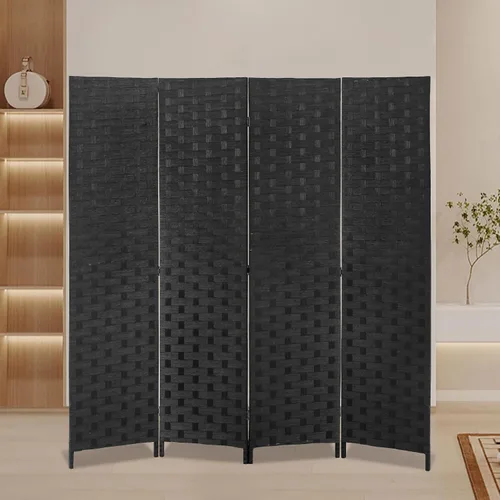 Divisores de habitación, pantallas de privacidad plegables, 4 paneles divisores de madera de 6 pies, pared divisoria de cortina con soporte