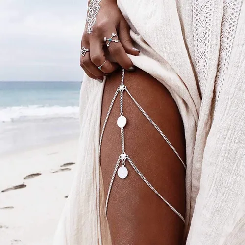 Miniatura 3 de Bounzhi Cadenas de cuerpo sexy para piernas y monedas, cadena de muslo, joyería para mujeres y niñas