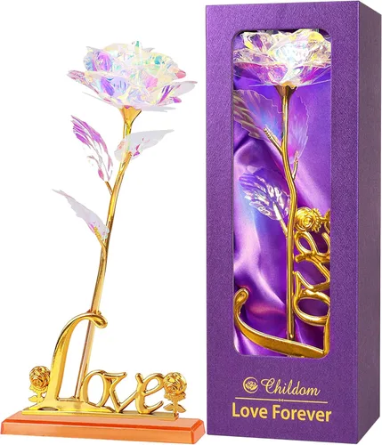 Esta rosa con los colores del arcoíris y una base con la palabra Love es un regalo único para cumpleaños o Día de la Madre para madres, futuras