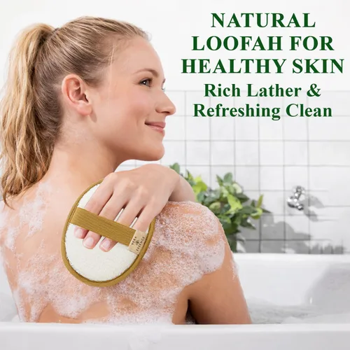 Miniatura 7 de Exfoliante corporal natural de lufa (paquete de 2) – Hecho de lufa egipcia, esponja de baño suave para hombres y mujeres – Almohadilla suave