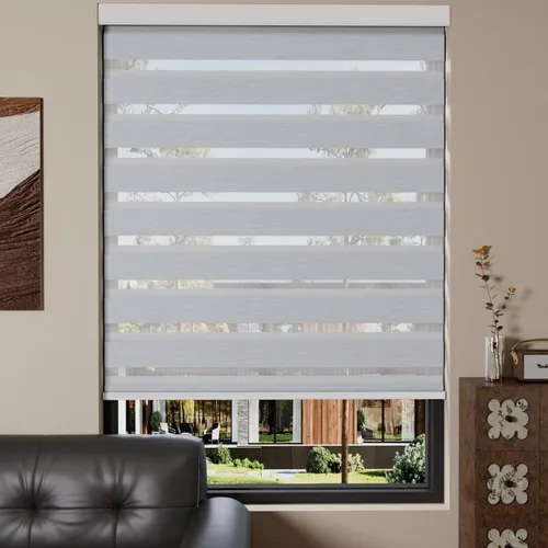 Miniatura 25 de MYshade Persianas enrollables de cebra opacas (85 %) con cordón para ventanas interiores, persianas de doble capa beige para dormitorio, baño, sala