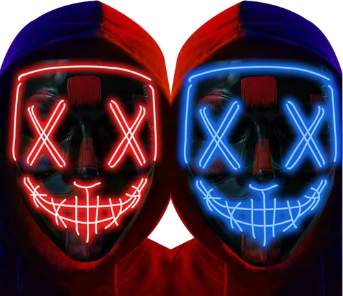 Poptrend - Máscara de Halloween con luz LED, máscara de miedo para festivales, cosplay, Halloween, disfraz de mascarada, fiestas, carnaval, regalo